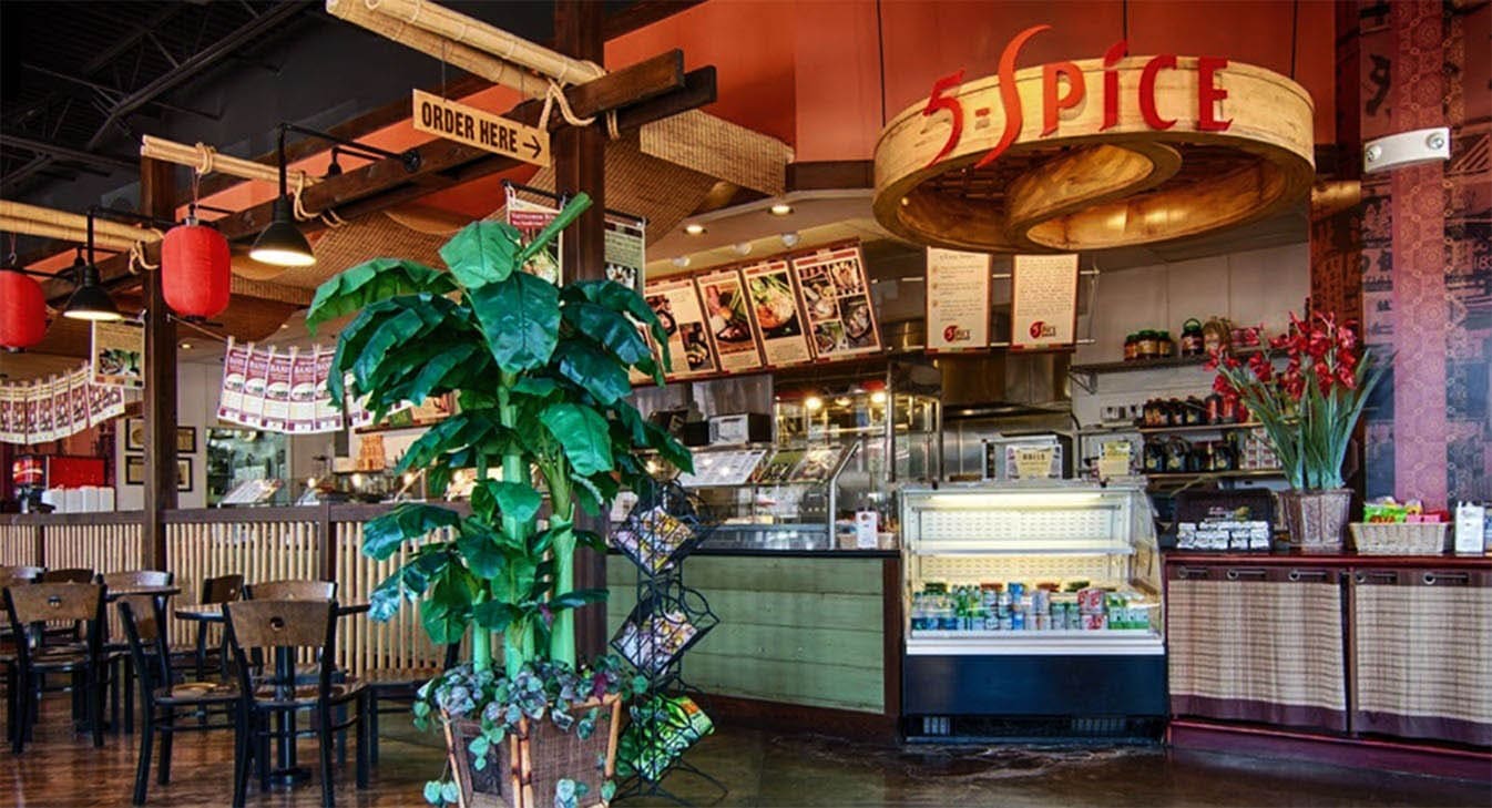 Inside 5-Spice: the order counter under the 5-Spice sign